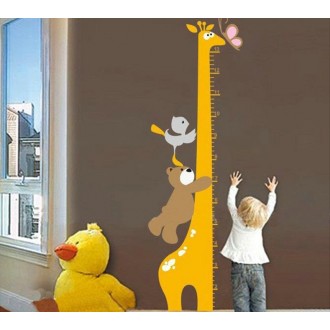  Giraffe Growth Chart - Bear, Birds Playing Wall Decal